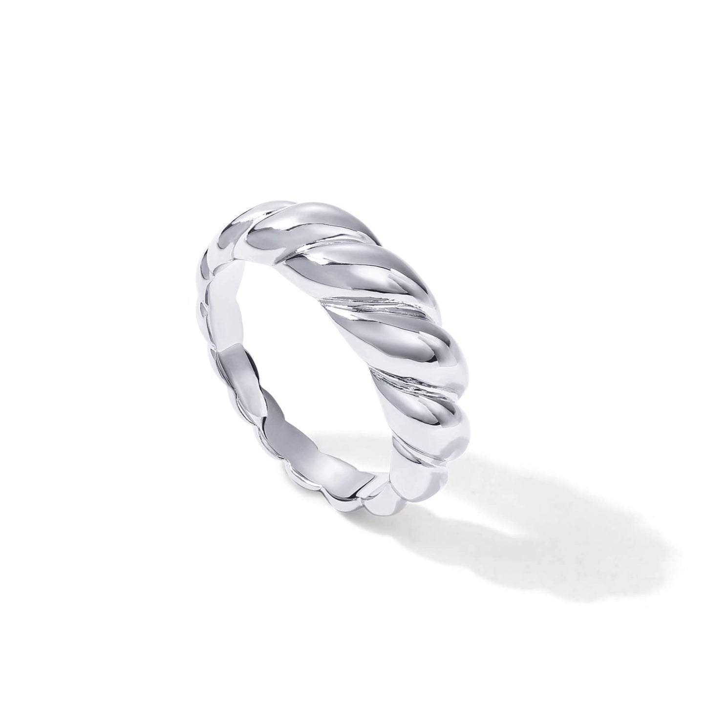 PAVOI Rhodium Plated Croissant Dome Rings for Women - Trendy Twisted Braided Band - Chunky Signet Stackable Ring Stetement Jewel