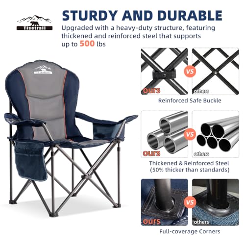 Tisetrail Oversized Camping Chair Folding Chair with Cooler Padded Outdoor Chairs Heavy Duty Support 500 LBS Steel Frame C...