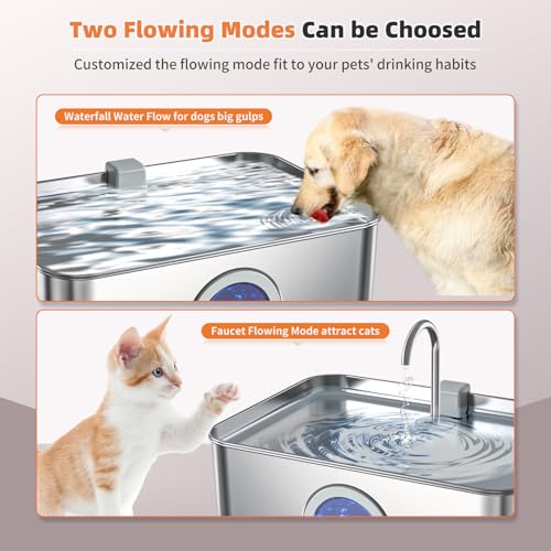 12L/3.2Gal Dog Water Fountain Stainless Steel with Silicone Mat & 3 Set Filters, DYSJ01 Dog Fountain Water Bowl for Large ...