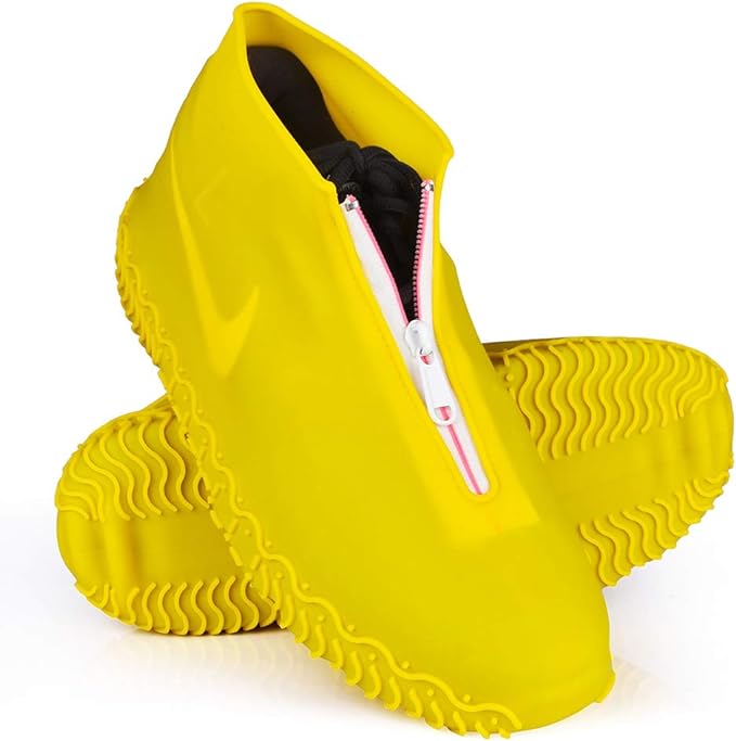 Waterproof Shoe Covers, Silicone Reusable Shoe Cover Non-slip Durable Zipper Elastic Rain Cover Protection for Men Women (M (Women 5-7, Men 5-6), Yellow)