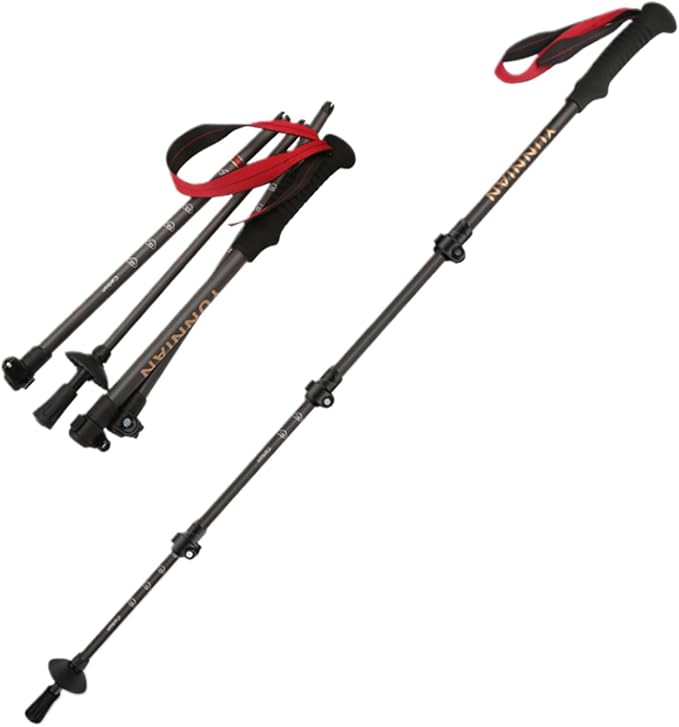 Jahreszeit Carbon Fiber Trekking Pole - Ultralight Collapsible Walking Stick for Hiking with Adjustable Quick Flip Locks a...