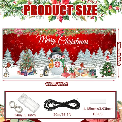 Ganeen 6.4x16 ft LED 2025 Christmas Garage Door Banner String Light Large Rustic Xmas Garage Door Decorations Xmas Banner ...