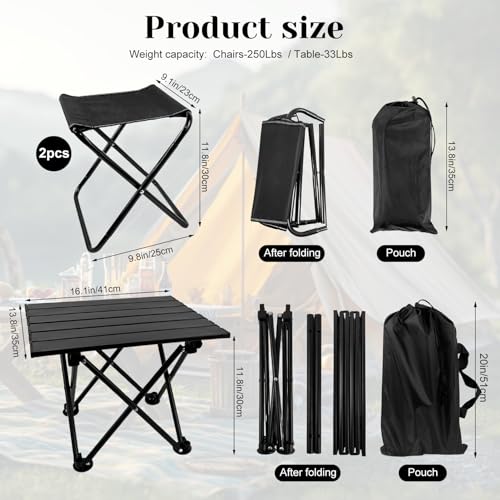 Wensdr Folding Camping Table with Chairs Lightweight Picnic Table and 2 Chairs for Beach Hiking Travel Fishing BBQ,Outdoor...