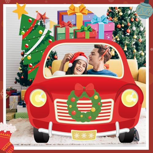 SmoothNovelty Christmas Truck Photo Booth Prop Banner Xmas Photo Background Decorations Large Christmas Car Selfie Frame B...