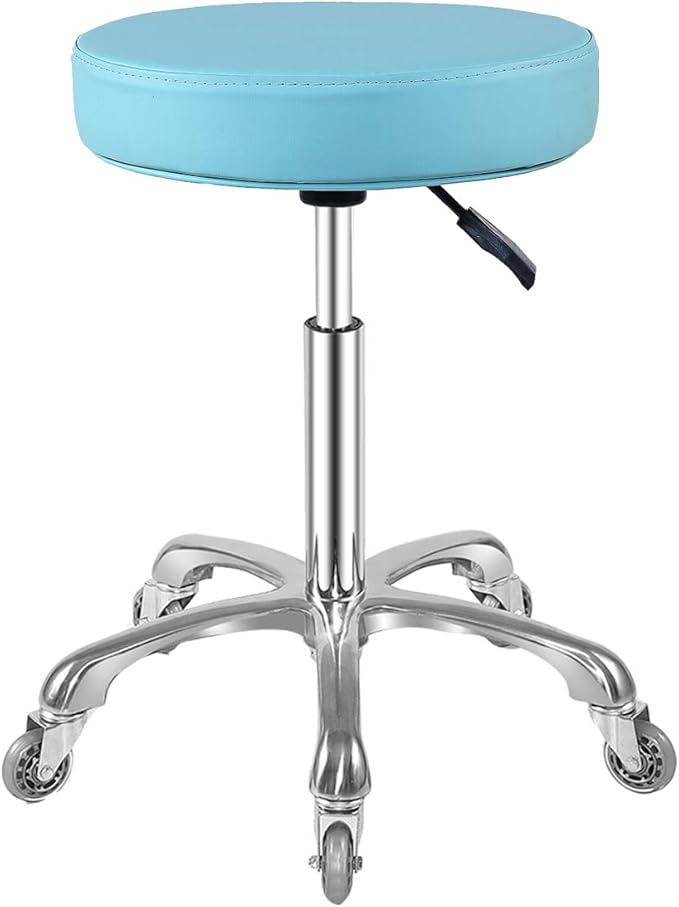 Ainilaily Rolling Stool with Wheels Heavy Duty Hydraulic for Shop Guitar Lab Tattoo Workbench Medical,Adjustable Swivel Stool Chair (Cyan)