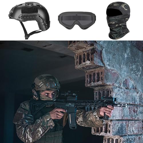 SANYETS Airsoft Helmet,Black Tactical Helmet with Airsoft Accessories,Tactical Airsoft Gear