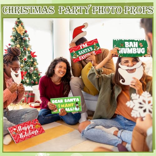 Beeveer 24 Designs Christmas Photo Booth Props Double Sided 11x5.51'' Christmas Party Decoration Red and Green Xmas Props ...