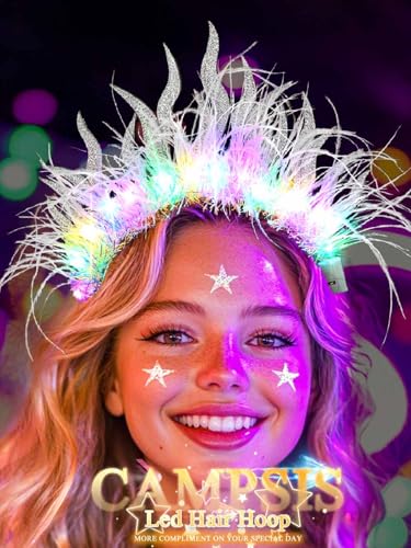 Campsis Light Up Headband White Feather Headpiece Festival Costume Led Hair Accessory Hair Accessories for Women