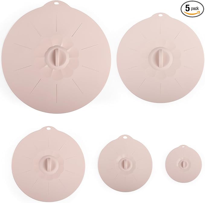 4"-12" Silicone Lids for Cups Bowls Plates Pans, Microwave Splatter Cover, Kitchen Containers Lids Cover for Food Storage, Multiple 5 Pack