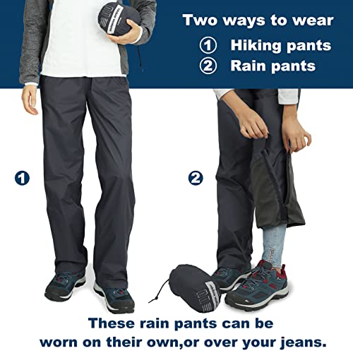 Outdoor Ventures Women's Rain Pants Packable Waterproof Hiking Pants Windproof Breathable Outdoor Rain Over Pants