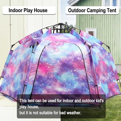 Portable Hexagon Kids Play Tent with LED Strip Lights Indoor Children Play House Easy Set-up Space Large Dream Tent for Ni...