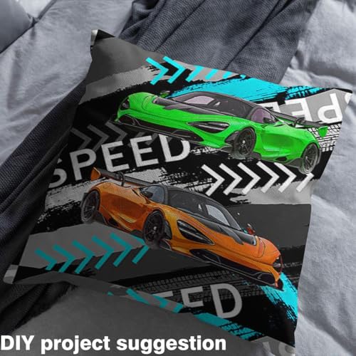 Green Qrange Racing Car Fabric by The Yard 1 Yard Kids Race car Decorative Waterproof Outdoor Fabric for Chairs Teens Spee...
