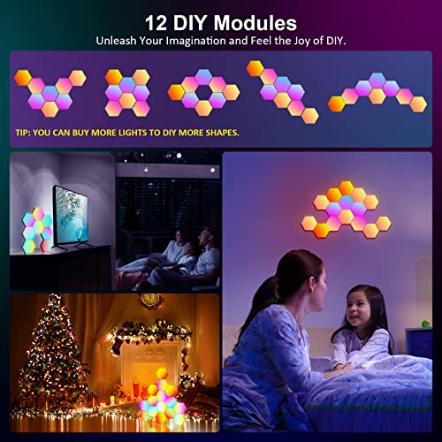 OJQ 12 Pack Hexagon Lights Wall RGB Panel - Led Lights Gifts for Men Birthday Room Decor Lamp for Bedroom Gaming Equipment...