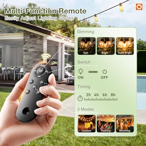 addlon 54(48+6) FT Solar String Lights Waterproof,Patio Lights Solar Powered with Remote & USB Port 15+1 LED Shatterproof ...