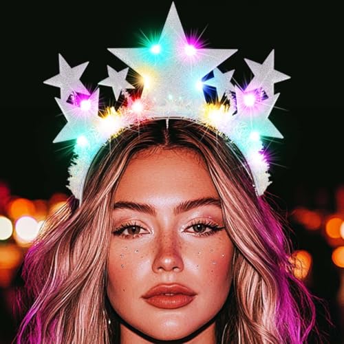 GORTIN Light up Star Headband Silver Glowing LED Headbands Star Costume Headpiece Hair Accessories for Women