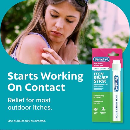 Benadryl Extra Strength Anti-Itch Relief Stick, Bug Bite Itch Relief, Diphenhydramine HCl Topical Analgesic & Zinc Acetate...
