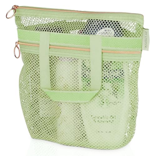 DV Lifestyle Mesh Shower Bag 10.2x9.9'' Quick-Dry Caddy with Zipper & 2 Pockets. Portable Toiletry Tote for Bathroom, Gym,...