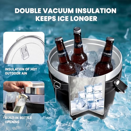COKTIK 7L Insulated Ice Bucket with Lid，Double Wall Vacuum Stainless Steel Beverage Bucket Keeps Frozen Longer，Holds 6 Lon...