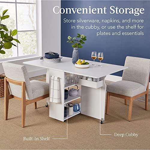 Best Choice Products Folding Dining Table, Multipurpose Space Saving Collapsible Drop Leaf Extension Desk w/Wheels, 3 Stor...