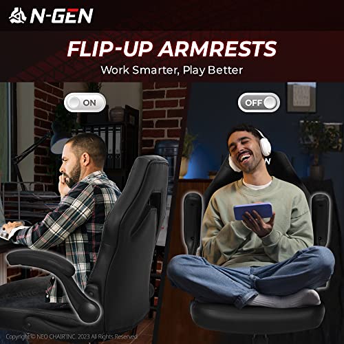 N-GEN Video Gaming Chair Ergonomic Computer Desk Office Chair with Lumbar Support Adjustable Height Swivel Wheels Flip-Up ...