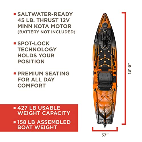 Old Town Sportsman AutoPilot 136 Solo Angler Sit-on-Top Motorized Fishing Kayak with Minn Kota Trolling Motor, 13ft