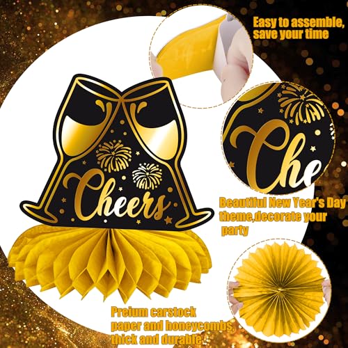Happy New Year Honeycomb Centerpieces 2026 New Year's Eve Table Decorations 12Pcs New Year Theme Party Supplies Black and ...