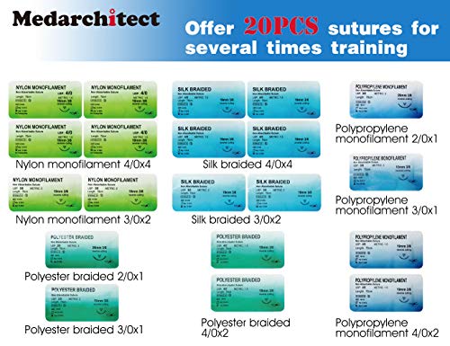 Medarchitect Suture Practice Complete Kit (30 Pieces) for Medical Student Suture Training, Include Upgrade Suture Pad with...