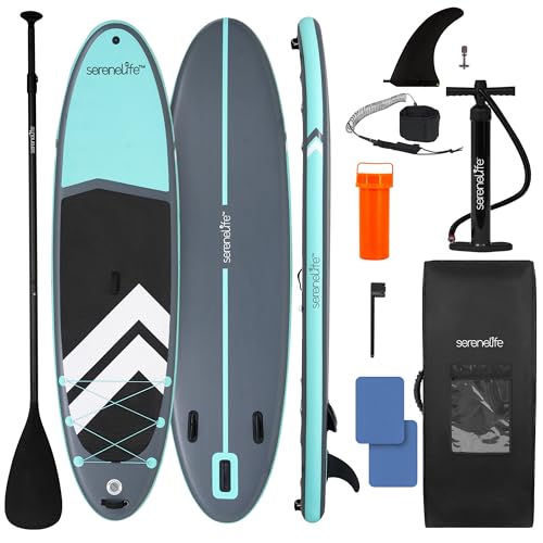 SereneLife XL Inflatable Stand Up Paddle Board – Extra-Wide, Pet & Family-Friendly SUP for Adults, Kids & Pets – Non-Slip ...