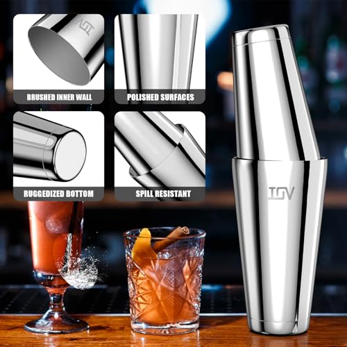 IOV Boston Cocktail Shaker Set, 18oz & 28oz Stainless Steel Weighted Shaker Tins, Metal Martini Drink Mixer for Bartendin...