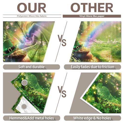 ZTHMOE Fabric 12x8ft St. Patrick's Day Photography Backdrop Spring Forest Rainbow Shamrock Gold Coins Background Festival ...