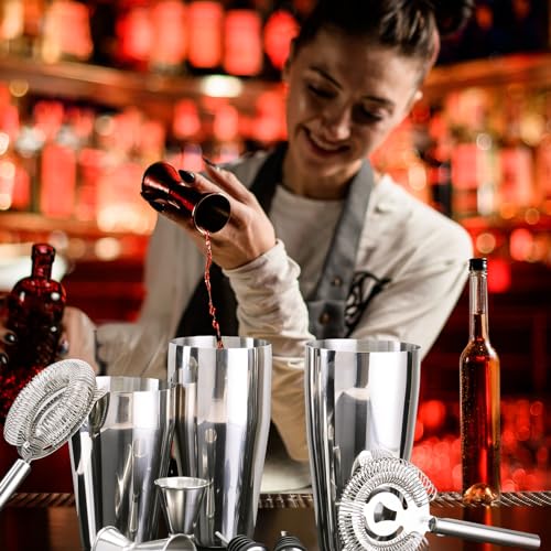 FoldTier 15 Pcs Cocktail Shaker Set Bartender Kit Boston Shaker Professional Bar Gifts with 18oz and 28oz Stainless Steel ...