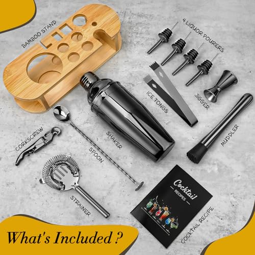 Cocktail Shaker Set Bartender Kit with Stand, Stainless Steel Drink Mixer Set with All Essential Accessories, Professional...