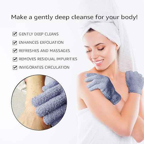 Evridwear Exfoliating Dual Texture Bath Gloves for Shower, Spa, Massage and Body Scrubs, Dead Skin Cell Remover, Gloves with Hanging Loop (1 Pair Heavy Glove)
