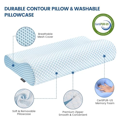 Memory Foam Bed Pillow for Sleeping, Ergonomic Cervical Contour Neck Support Orthopedic Pillow for Side Back Stomach Sleep...