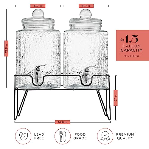 Style Setter Glass Beverage Dispenser with Stand (Set of 2), 1.5 Gallon Glass Drink Dispenser with Stand & Spigot, Party D...