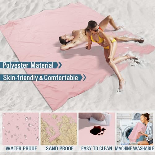 Famstar Beach Blanket Sandproof Waterproof 78''×81''1-5 Adults Oversized,Compact Lightweight Durable Beach Mat for Travel ...