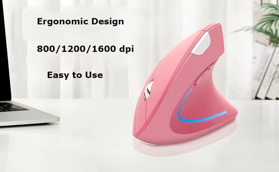 Wireless Mouse Ergonomic Vertical Ergo High Presion Optical Lightweight Cordless LED Light Large Cute Wireless Mouse for L...