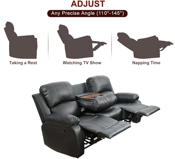 A Ainehome Living Room Furniture Set Leather Recliner Sofa Set Loveseat Chair Furniture Sofa Set for Living Room/Small Space/Rv/House/Office/Theater Seating (A-Black Leather, Sofa(3seater))