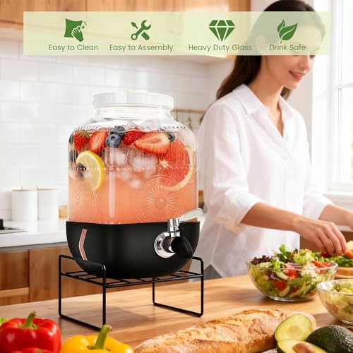 Bandesun 1 Gallon Glass Drink Dispensers For Parties, Leakproof/Crack-resistant Beverage Dispenser with Silicone Protectiv...