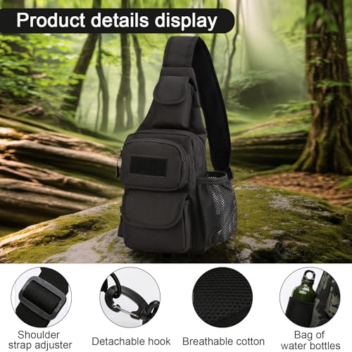 Tactical Sling Messenger Bag with Water Bottle Pocket Compact Crossbody Shoulder Bag for Travel Hiking Cycling Use 1 Pcs(B...