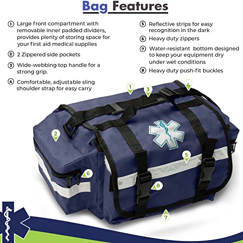 NOVAMEDIC Professional Empty Blue First Responder Bag, 17" x 9" x 7", EMT Trauma First Aid Carrier for Paramedics and Emer...