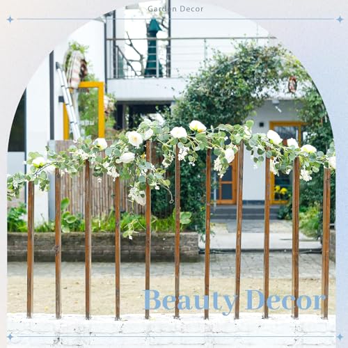 Der Rose 2Pcs 13FT Artificial Eucalyptus Flower Garland with Fake Rose Flower Vine Seeded Eucalyptus Leaves Greenery Garla...