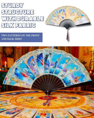 Juglok Oversized Folding Bamboo Tarot Hand Fan - Witchy Astrology Decor for Halloween, Rave Fan, Gypsy Costume, Fortune Te...