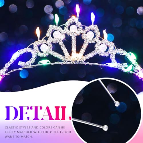 JEWEKY Light up Rhinestone Tiara Silver Princess Crown Birthday Party Headband for Women