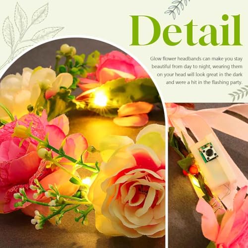DRESBE Light Up Flower Headbands LED Floral Wreath Crown Headband Glow Rose Garland Hair Accessories for Women
