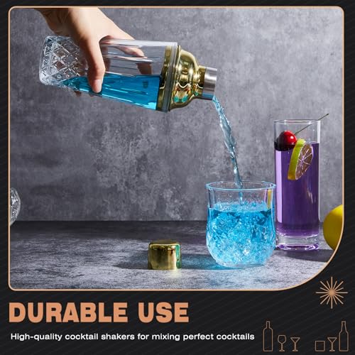 Honeydak 4 Pcs Glass Cocktail Shakers Martini Shakers with Stainless Steel Lids and Strainers Clear Drink Mixing Glass Pit...