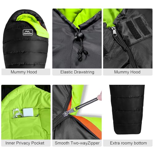 KAMPKEEPER Mummy Sleeping Bag, Cold Weather Camping Sleeping Bag, 32℉ 3-4 Seasons Adults Sleeping Bag, Non-Snag Zipper wit...
