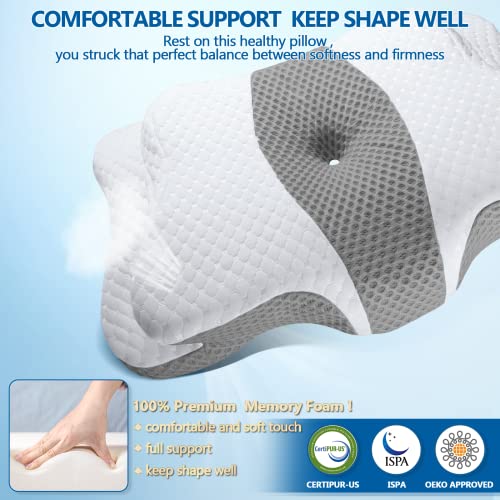 CHxxy Memory Foam Pillows, Cervical Pillow for Neck and Shoulder Pain Relief, Ergonomic Contour Bed Pillow, Soft for Side ...