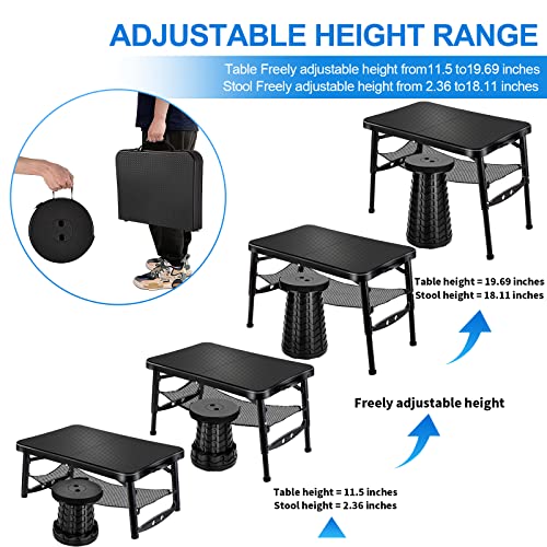 KPR Retractable Small Folding Table and Stool Set, Portable Camping Foldable Table Lightweight Yet More Sturdy with Adjust...
