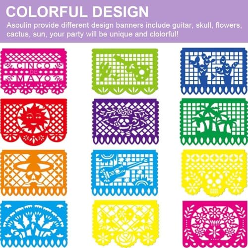 Asoulin 6PCS Mexican Party Decorations, 90FT Plastic Papel Picado Fiesta Party Banners, Dia De Los Muertos, Day of The Dea...